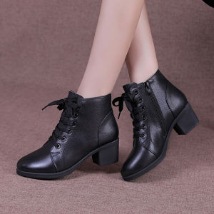 Yizhongfei Square Dance Womens Leather Soft Bottom with Heel Dancing Shoes Autumn and Winter New Dance Shoes Jitterbug Dance Shoes Boots