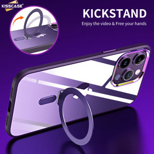【Foldable Magnetic Bracket 】KISSCASE Electroplating Frame Ultra-Thin Case For iPhone15 Pro Max Colorful Metal Camera Frame Shockproof High Clear All Inclusive Hard PC Invisible Holder Stand Protective Cover For Apple15 14 13 12 Pro Max 12 11 Pro 11