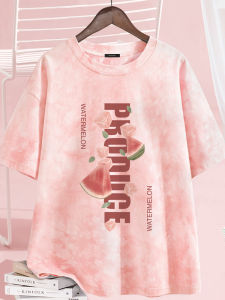 Pink Dyed Short Sleeve T-Shirt Pure Cotton Loose Fit Summer Womens Fashion Commute Style round Neck Print Casual Top
