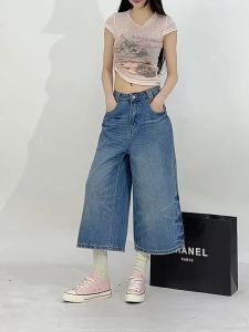 MZVZ | American Retro Bow Embroidery Capri Jeans