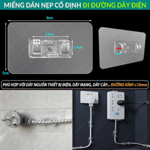 Móc Treo Đi Đường Dây Điện Dán Tường Cỡ To 8x5 CM Chịu Tải Lớn Siêu Dính Tối Ưu Không Gian