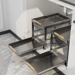 Kitchen Dish Rack Cutlery Rack Pull-Out Kitchen Cabinet Sink Storage Rack with Stand Metal Organizing Rack