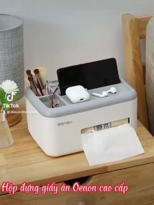 Hộp Đựng Khăn Giấy Để Bàn OENON Thiết Kế 2 Ngăn Để Giấy Kèm Giá Đỡ Điện Thoại Chất Liệu Nhựa ABS Cao Cấp Kích Thước 25cm x 18cm x 13cm Dieulinhshop