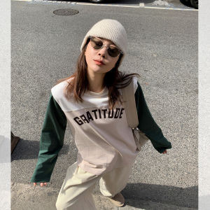 Spliced Crew Neck Color Block Print Cotton T-Shirt