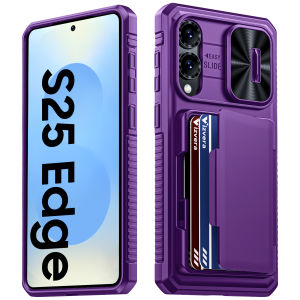 for Galaxy S25 Edge Case Wallet RFIDCards HolderCamera CoveFull Body Rugged Shockproof Silicone Protective Phone Case-Black