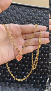 Aksesoris wanita kalung titanium model nori sinar liontin bunga maroon kekinian anti karat
