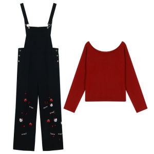 ZHANGDAREN | Bộ Quần Jean Dungaree và Áo Sweater Hello Kitty Dễ Thương Slimming Plus Size