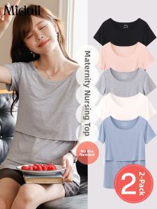 MIDULI | Nursing Top for Outdoors Maternity Wear Thin Summer Short Sleeve Breastfeeding Underwear