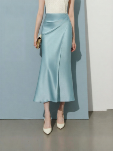 D-PLAY | Blue Vintage Style Long Satin Pencil Skirt