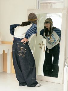 Original Oddmaker Embroidered Vintage Wide Leg Jeans Women Loose Versatile Straight Casual Pants Comfortable All Season Wear