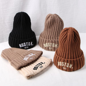 Letter Embroidery Baby Hat Winter Warm Knitted Baby Boys Girls Hat Bonnet Soft Ear Protection Infant Toddler Kids Cap Beanies