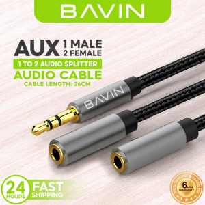 BAVIN AUX20 Audio Splitter 3.5mm AUX Cable Plug to Audio and Microphone Jack Audio Cable Converter