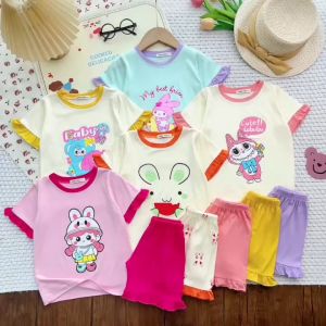 [ 9-27 ký ] Bộ Tay Ngắn Thun Lạnh minkymon In Hình Dễ Thương Bé Gái mặc đi học  mặc ở nhà cho bé gái