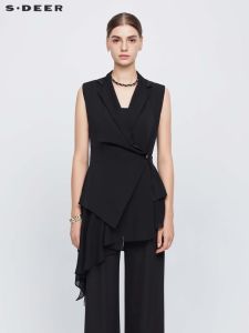 S·DEER | Áo Gile Dạng Không Đối Xứng Cổ Ve Buộc Dây Ép Eo Chất liệu Voan Phong Cách Công Sở Nữ