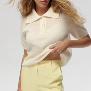 Knitted Short Sleeve T shirt Womens Polo Fashion Hollow Thin Sweater Top 2025 Summer New Casual Female Solid Knitwear