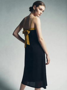 AMII | Casual Color Block Lace-Up Hollow A-Line Dress