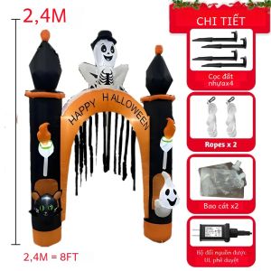 Cổng Hơi Bơm Hơi Halloween Có Đèn LED Mô Hình Mèo Bí Ngô Trang Trí Giáng Sinh Ngoài Trời Cỡ Lớn Đạo Cụ Sân Vườn Ngày Lễ