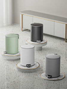 White Foot-Operated Kitchen Bedroom Bathroom Trash Can with Lid Living Room Sanitary Bucket Fashionable Home Cleaning Tool