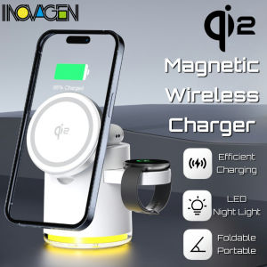 Inovagen qi2 Trạm Sạc không dây 15W4 trong 1 mag-từ bàn sạc đứng cho điện thoại Smartwatch earbuds thiết kế có thể gập lại