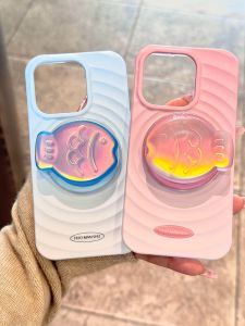 Cartoon Laser Fish Magnetic Stand Phone Case Compatible with Apple 13 14 15 pro Max Dual Purpose Protective Cover Anti-Fall