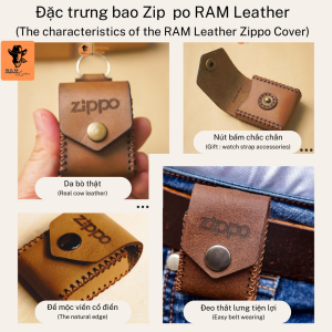 Bao Da Siêu Bền Màu Nâu Vân Hạt Cho Zippo RAM Leather