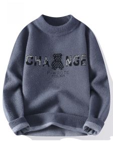 ROMON | Romon Mens Knitted Sweater Round Neck Thickened Casual Loose Winter Fashionable Warm Youthful Style Long Sleeve Knitwear