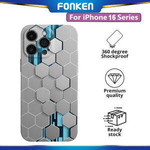 FONKEN Fashion Honeycomb Phone Case For iPhone 16 Pro Max Pro Plus Shockproof Cool Luxury Soft TPU shell
