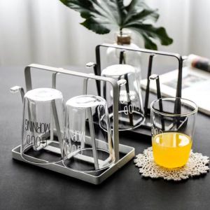Cup Drying Rack Stand Metal Steel Mug Holder Hanger Kitchen Stand Organizer Drinkware (Black/White)