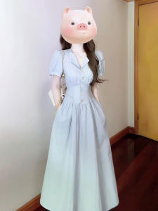 Homecore | French Style Slim Waist Blue Summer Dress