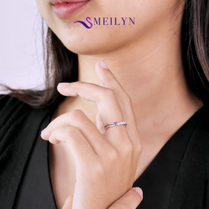 MEILYN Cincin Perak Fashion Wanita Motif Mata Baris Liora Lapis Emas Putih 0222250068