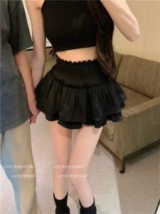 Black Puffy Half-length Skirt Womens Autumn Winter Ballet Style Cake Skirt High Waist Slimming A-line Skirt Anti-exposure Shorts Skirt