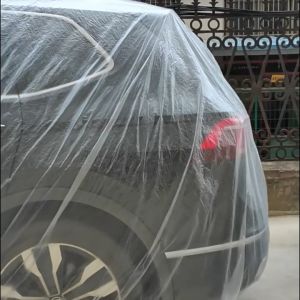 PE Plastic Car Cover Outdoor Protection Transparent Cover Waterproof Penutup Kereta Selimut Kereta
