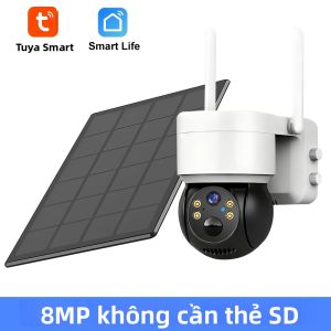 Camera WiFi Chạy Bằng Năng Lượng Mặt Trời Tuya 8MP 4K Với Tính Năng Phát Hiện Con Người PIR Tầm Nhìn Ban Đêm Chống Nước Camera An Ninh Ngoài Trời Với Pin Tích Hợp