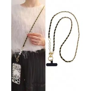 Mobile Phone Lanyard Womens Long Neck and Shoulder Strap Phone Case Universal Lanyard Long Crossbody Pearl Pickup Chain