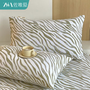 Pure Cotton Thickened Pillowcases Green Striped Envelope Style Universal for All Seasons Adult Non Disposable Machine Washable