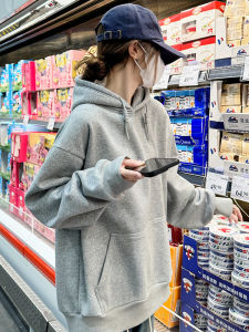 New 2025 Grey Hoodie Womens Casual round Neck Pullover Spring Autumn Fashionable Versatile Couples Top Quality Cotton Polyester