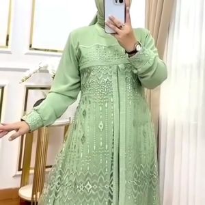 Gamis Kondangan Terbaru Nadhira Maxi BL Bahan Ceruty Babydoll Mix Brukat Apk Mutiara Dress Wanita Muslimah Jumbo LD 100-130 cm Kekinian Viral Mewah Untuk Seragaman