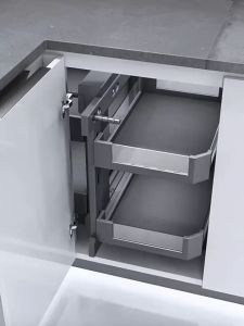 ALUMINIUM+TEMPERED KITCHEN CABINET MAGIC CORNER Pull Out Blind Corner 4 Shelf Kitchen Spice Basket Cabinet Organizer (Soft Close