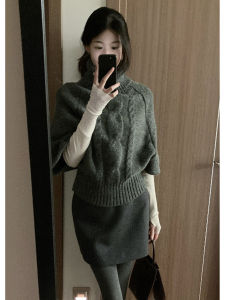 Gray High Collar Turtleneck Twist Knit Sweater Womens Autumn Winter Long Sleeve Overlap Wear Unique Beautiful Early Autumn Top