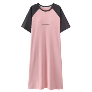 Miiow | Cat Lady Summer 2025 New Pure Cotton Antibacterial Short Sleeve Striped Loose Midi Dress Womens Style Casual Home Wear