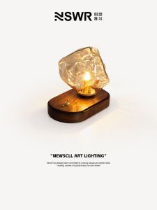 Designer Ice Block ตารางโคมไฟห้องนอน Night Light ห้องนั่งเล่นโซฟาบรรยากาศโคมไฟ Retro Study โคมไฟตกแต่งสไตล์นอร์ดิกไม้แก้ว เฉดสี