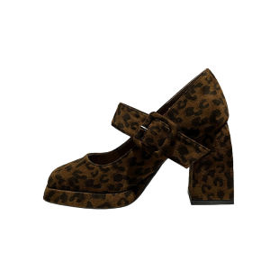 Black Velvet High Heels Womens Fashionable Flat Buckle Embellished Square Head Heightening Mary Jane Single Shoes Waterproof Platform