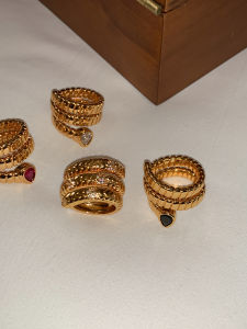 Gold Multi-Layer Open Snake Ring for Women Luxury Stackable Design Zircon Finger Ring Fashionable Accessory by CAFFTI