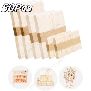 50pcs Natural Wooden Ice Cream Popsicle Sticks Wood Stick Ice Cream Spoon Hand Art DIY Ice Cream Ice Cube Lollipop Cake Tools