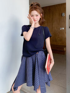 YINLUOYA | Summer Beautiful Loose Casual Half Skirt Set Two Pieces Elegant Draped Feeling Fashionable New Arrival Short Sleeve Round Neck