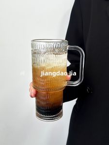 Large Capacity Glass Straw Cup with Handle for Office Coffee Water Drink Female Superior Sense Cover Business Lunch Utensils