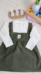 Dress Anak Perempuan Klasik Corduroy Lengan Lantern dengan Hiasan Bunga dress anak korean style - Model Murah Meriah! 0-4 tahun