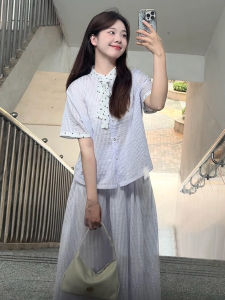 Korean Style Polka Dot Shirt Dress Women Summer New Arrival Sweet Two-Piece Set Gentle Long Dress A-Line Skirt Short Sleeve
