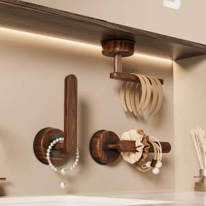 ตู้เสื้อผ้าไม้walnut จัดระเบียบเครื่องประดับผม รีดผม รีดผม คลิปผม ไม่ต้องเจาะ กิ๊บติดผนัง ตู้เสื้อผ้าในห้องน้ำ