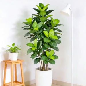 Kmitang | 70-130cm Large Artificial Banyan Tree Fake Ficus Tree Branch Plastic Rubber Plants Tropical Fake Magnolia Leaves For Home Decor
